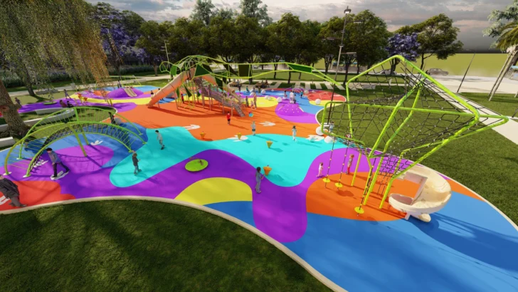 Así será el colorido patio de juegos del Parque Belgrano en Capital