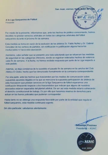 Árbitros sanjuaninos van a paro y no dirigirán los partidos el fin de semana