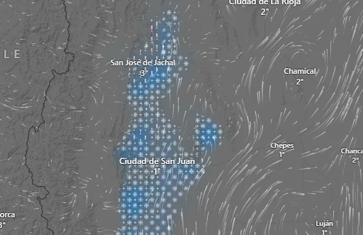 Mirá en vivo on line cómo avanza la ola de frío en San Juan que trae la nieve