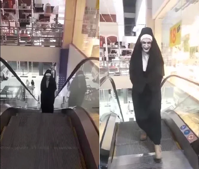 Un sanjuanino se disfrazó de la Monja Mala y sorprendió en El Conjuro 4